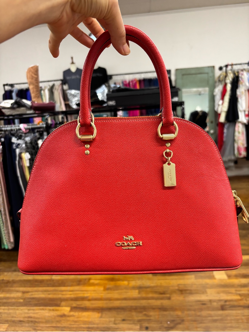 Coach Red Leather Dome Satchel with Gold Hardware